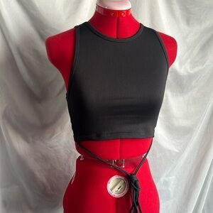 Divided Black Tie Up Crop Top SM126